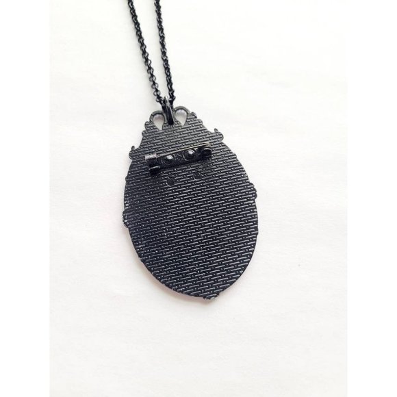 Teal Blue Black Sugar Skull Day of Dead Gothic Rockabilly Cameo Brooch Necklace - Picture 5 of 5